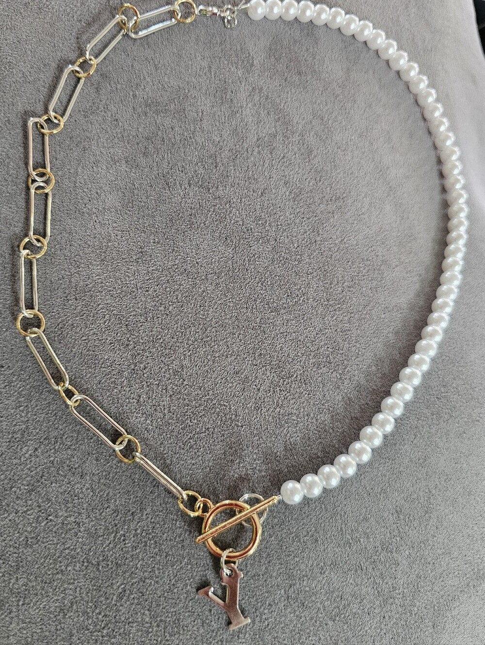 Fashion Jewelry Gold Chain and White Pearl Necklace with Y Charm